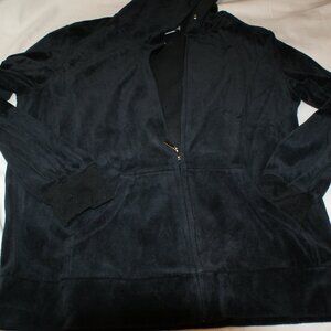 Black Velour Zippered Hoodie with two front pockets Size L by Whisper Me